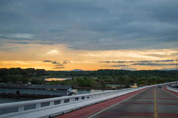 Beautiful panorama view of sunset background in the countryside of Thailand.