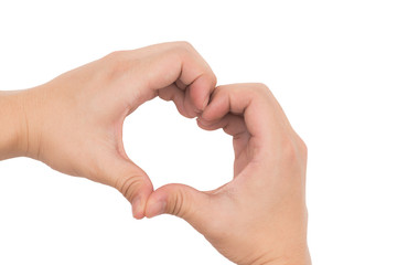 Two hands making heart shape isolated on white background