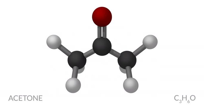 Acetone molecule, rotating seamless loop, 3d animation, 4k 30fps