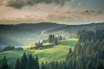 Mountain landscape and meadow illuminated by the sun © Roman Rvachov