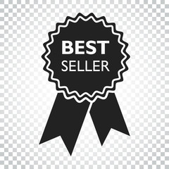 Best seller ribbon icon. Medal vector illustration in flat style on isolated background. Simple business concept pictogram.
