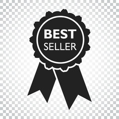 Best seller ribbon icon. Medal vector illustration in flat style on isolated background. Simple business concept pictogram.