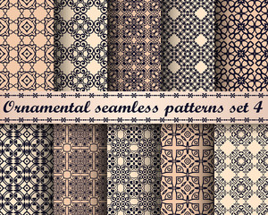 Set of ten seamless repeating ornamental vintage patterns. Template for design of wrapping paper, packaging, fabric, textile, wallpaper, tile, oilcloth and other.