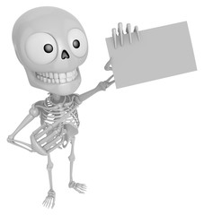 3D Skeleton Mascot is holding a business card. 3D Skull Character Design Series.
