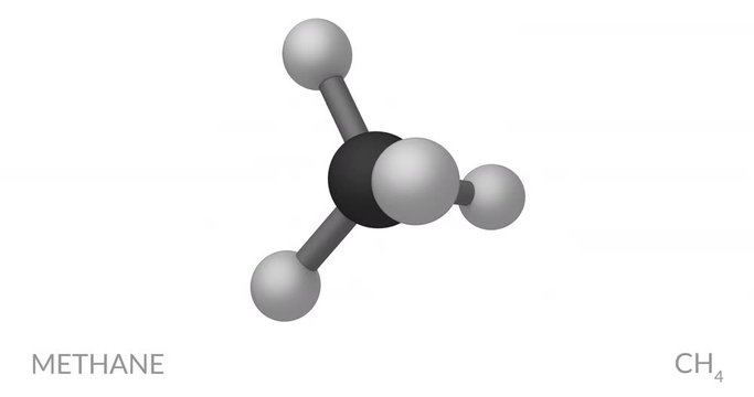Methane molecule, rotating seamless loop, 3d animation, 4k 30fps