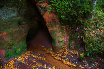 Natural cave in sandstone rock.
