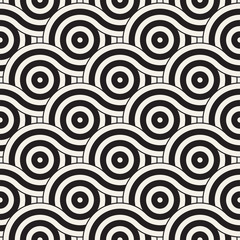 Vector seamless geometric pattern composed with circles and lines. Modern stylish rounded stripes texture. Repeating abstract background