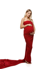 Pregnant girl in red dress