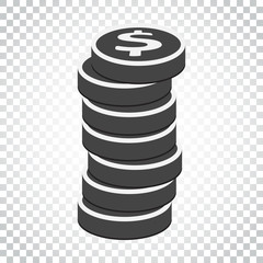 Money silhouette icon on isolated background. Coins vector illustration in flat style. Icons for design, website. Simple business concept pictogram.