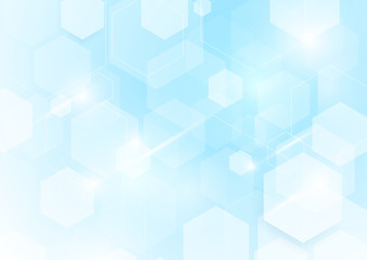 Abstract repeating hexagonal shape on blue and white background
