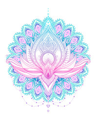 Mandala. Beautiful vintage round pattern. Vector illustration. Psychedelic neon composition. Indian, Buddhism, Spiritual Tattoo, yoga, spirituality.
