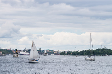 Boats sailing in Baltic sea in Stockholm, Sweden