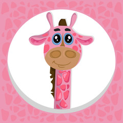 Cute pink giraffe cartoon icon Vector illustration