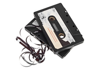 Audio cassettes on a white background