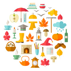 Vector symbols of autumn. Set of icons. Elements of design for seasonal themes.