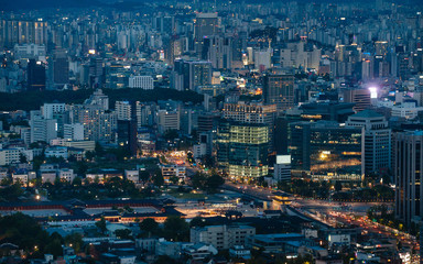 Center of Seoul near Gwanghwamun Square at night - obrazy, fototapety, plakaty