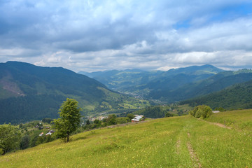 Fototapeta premium Beautiful sunny day is in mountain landscape. Carpathian, Ukraine.