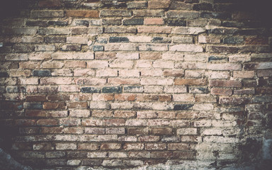 Old grunge brick wall background.