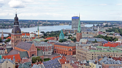 Naklejka na ściany i meble Classical city view from the Cathedral of St. Peter, Riga, Latvia