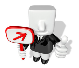 3d business man speaking for guide with arrow sign