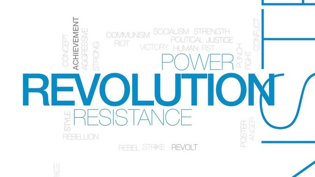 Revolution animated word cloud, text design animation. Kinetic typography.