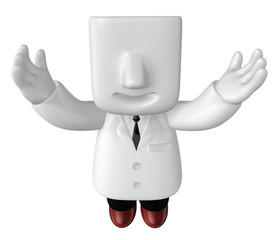 3d doctor standing with his open arms. 3D Square Man Series.