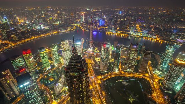 4K: Aerial View of Shanghai China, at Night (timelapse)