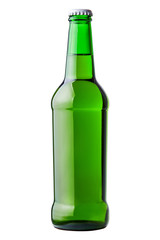 Glass bottle of green, clipping path, cold beer, isolated on white background