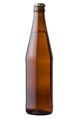Glass bottle of brown, clipping path, cold beer, isolated on white background