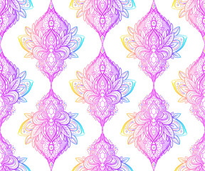 Vector ornamental Lotus flower, ethnic art, patterned Indian paisley. Hand drawn illustration. Invitation element.