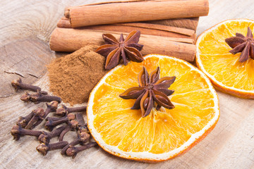 Warming spices - cinnamon, star anise, cloves.