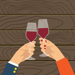 Hand holding wine glass flat design background