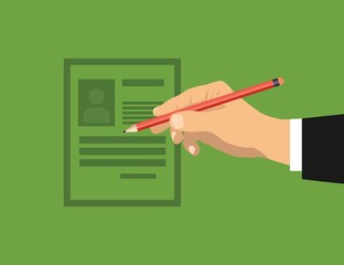 Hands holding business paper document flat background