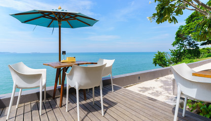 Beautiful scenery from table on seaside in Pattaya , Thailand