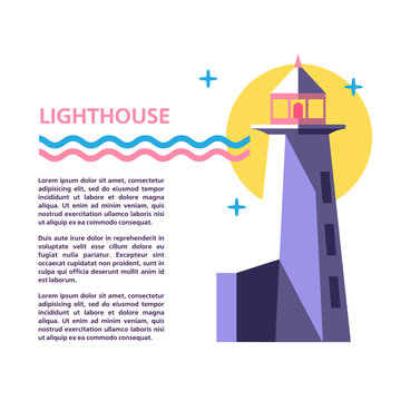 Lighthouse. Vector illustration in pastel colors with place for text. Isolated on a white background.