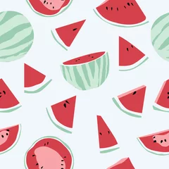 Keuken foto achterwand Watermeloen Naadloze achtergrond met watermeloen. Fruitige patroonachtergrond. vector illustratie