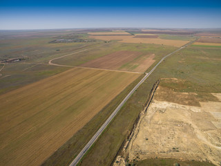  Fields with different agricultural crop types, aerial view / Landscape of fields with different agricultural crop types, aerial view  