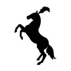 Circus horse silhouette with feathers on head, horse logo badge