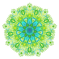 Vector ornamental mandala inspired ethnic art, patterned Indian paisley. Hand drawn illustration. Invitation element.