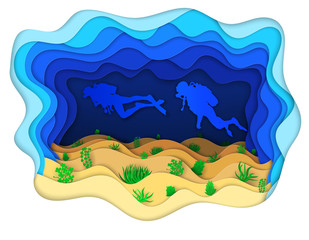 illustration two scuba divers on a sea-bottom
