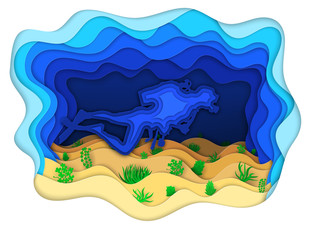  illustration of a scuba diver exploring the seabed