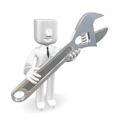 3d business man standing to hold at wrench