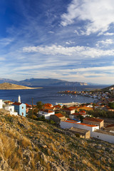 Village on Halki island in Dodecanese archipelago, Greece.
