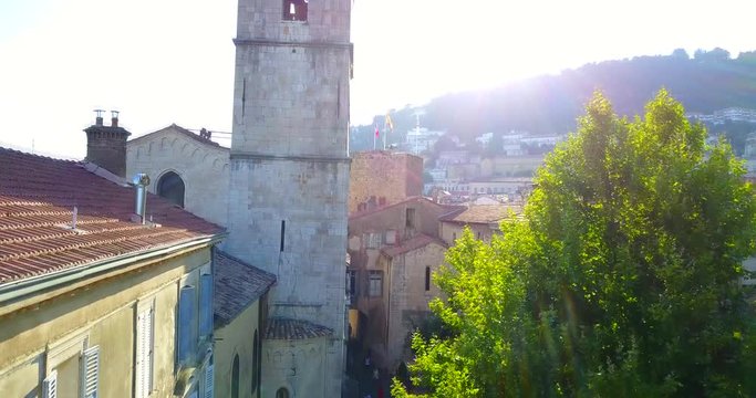 French Provence town GRASSE CATHEDRAL, a bell tower, Old Bells Ringing In A Church 