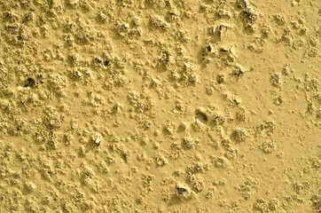The texture of the yellow old paint on the stone