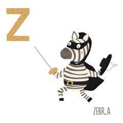 Vector cute kids animal alphabet. Letter Z for the Zebra