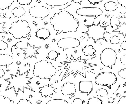 Seamless pattern. Hand drawn set of speech bubbles