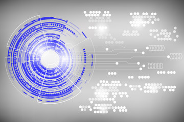 Obraz premium Abstract Blue Circle Shape Hi Technology Modern Communication Concept With Hexagon Pattern On Grayscale Background