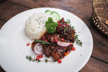 Baked pork rice with rosemary