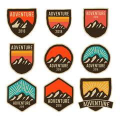 Adventure Hipster Hand Draw Outdoor Mountain Logo Set Collection - 166108506
